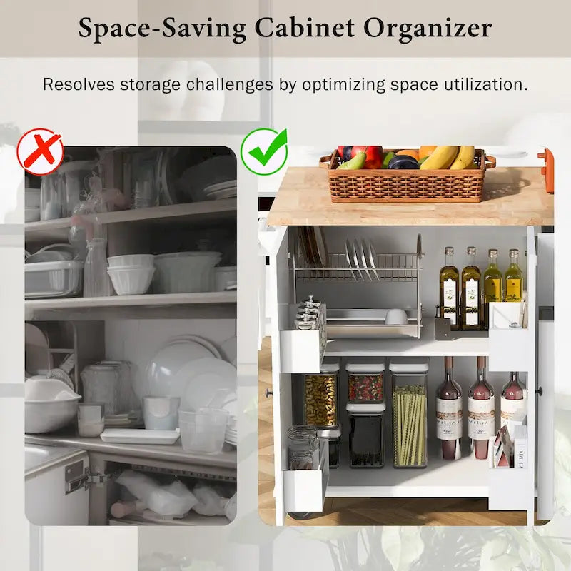 53.9-Inch Rolling Kitchen Island with Drop-Leaf Top and Pull-Out Storage