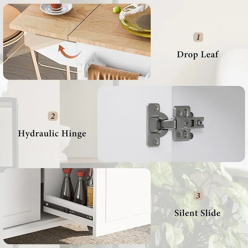53.9-Inch Rolling Kitchen Island with Drop-Leaf Top and Pull-Out Storage