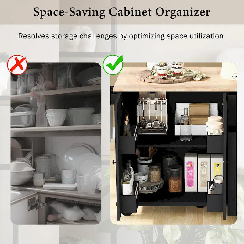 53.9-Inch Rolling Kitchen Island with Drop-Leaf Top and Pull-Out Storage