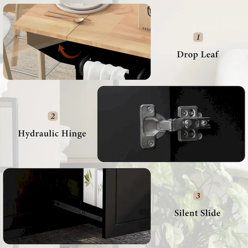 53.9-Inch Rolling Kitchen Island with Drop-Leaf Top and Pull-Out Storage
