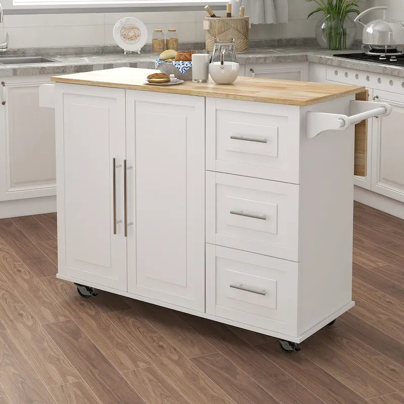 Rolling Kitchen Island with Drop-Leaf Top, Spice Rack and Towel Rack