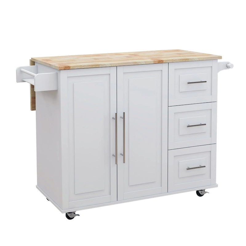 Rolling Kitchen Island with Drop-Leaf Top, Spice Rack and Towel Rack