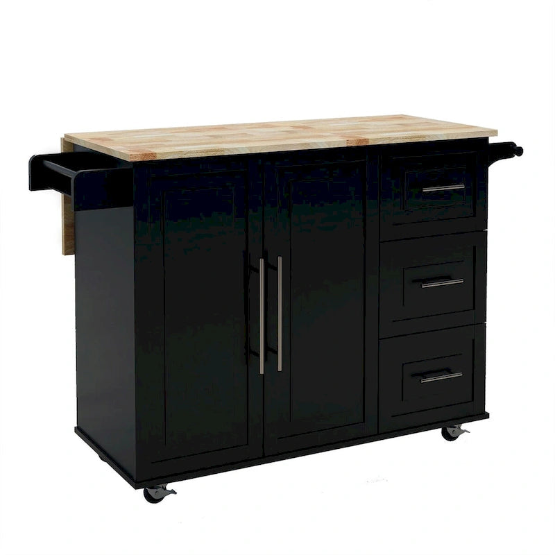Rolling Kitchen Island with Drop-Leaf Top, Spice Rack and Towel Rack