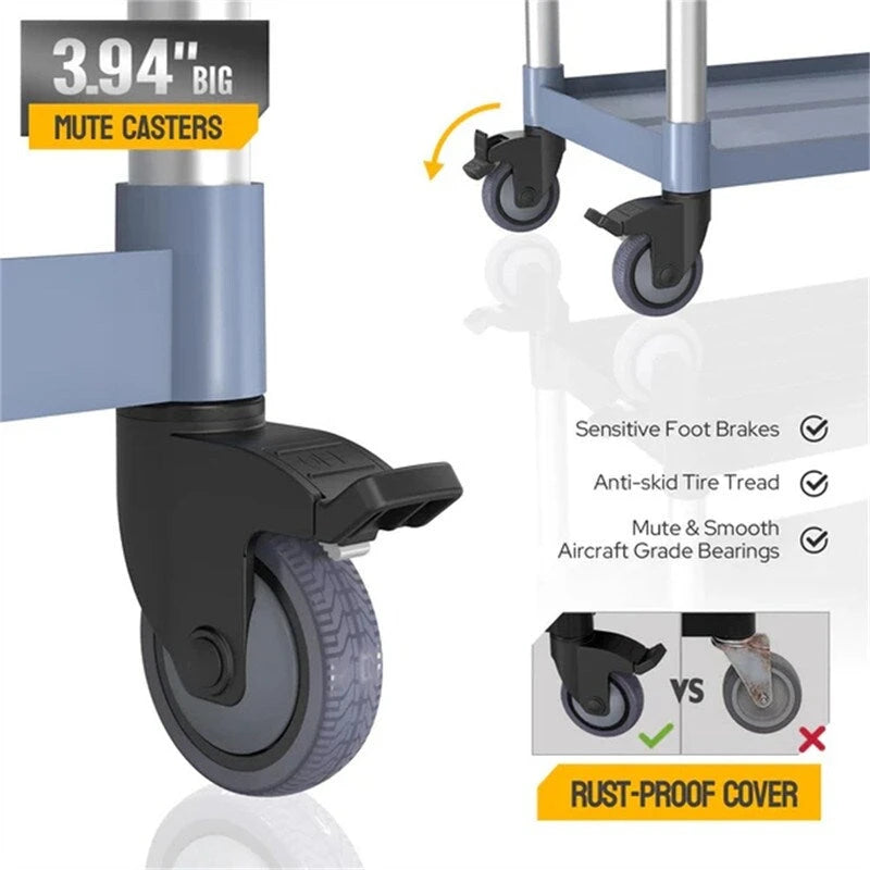 3-Tier Gray Utility Cart with Wheels, 390 lb Capacity