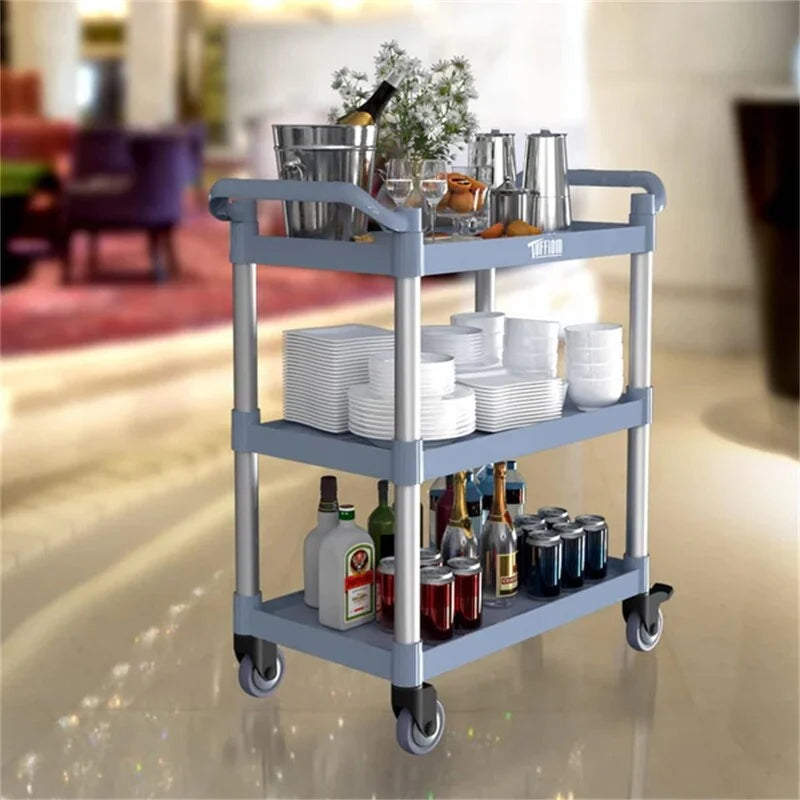 3-Tier Gray Utility Cart with Wheels, 390 lb Capacity