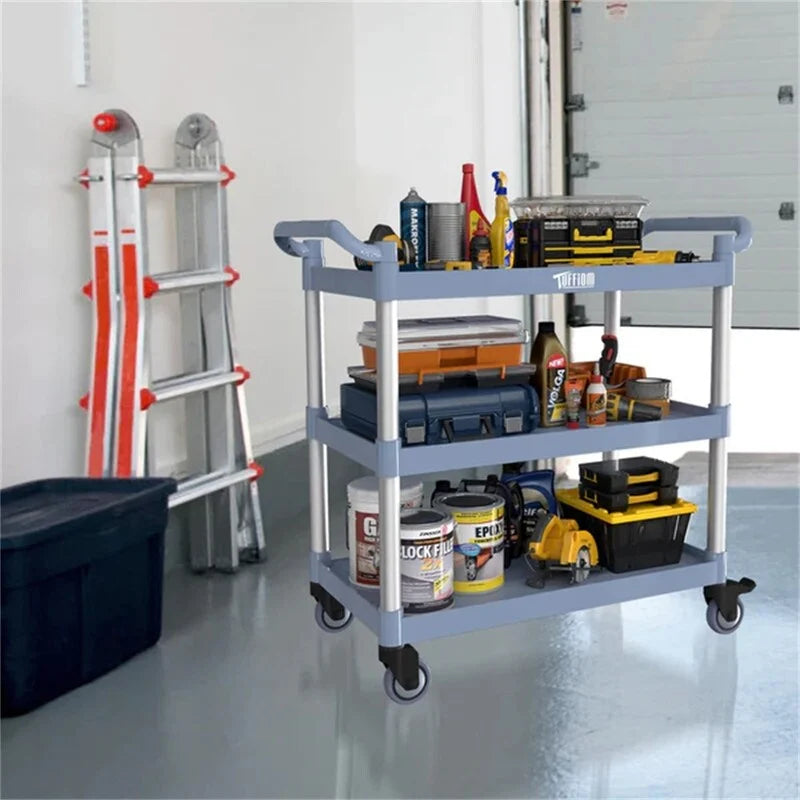3-Tier Gray Utility Cart with Wheels, 390 lb Capacity