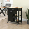 Rolling Kitchen Island Cart with Rubberwood Top and Storage