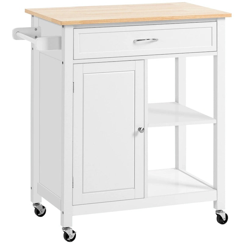 Rolling Kitchen Island Cart with Rubberwood Top and Storage