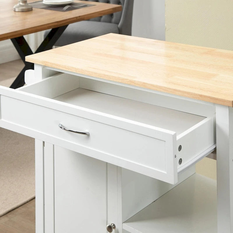 Rolling Kitchen Island Cart with Rubberwood Top and Storage