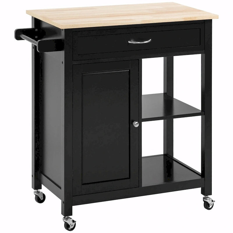 Rolling Kitchen Island Cart with Rubberwood Top and Storage
