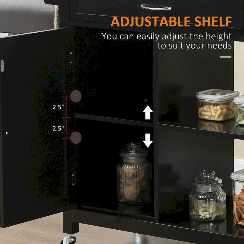 Rolling Kitchen Island Cart with Rubberwood Top and Storage