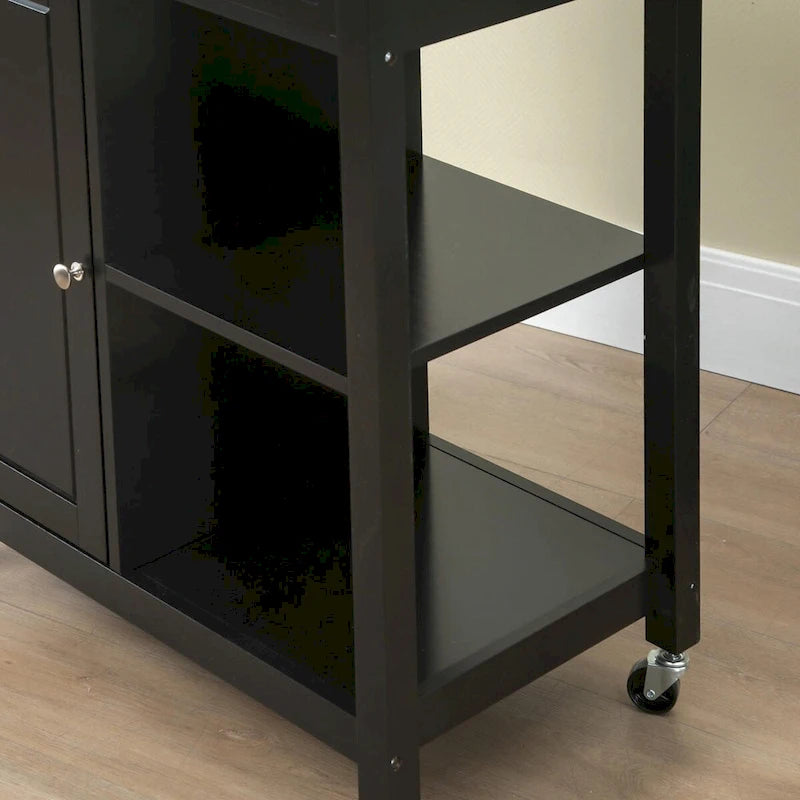 Rolling Kitchen Island Cart with Rubberwood Top and Storage