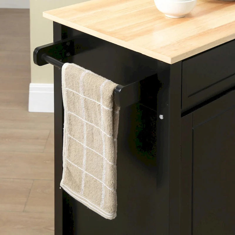 Rolling Kitchen Island Cart with Rubberwood Top and Storage