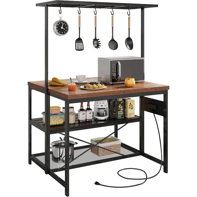 3-Tier Kitchen Island Table with Power Outlets and Storage