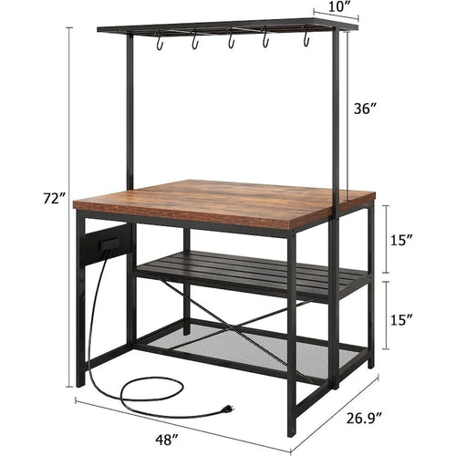 3-Tier Kitchen Island Table with Power Outlets and Storage
