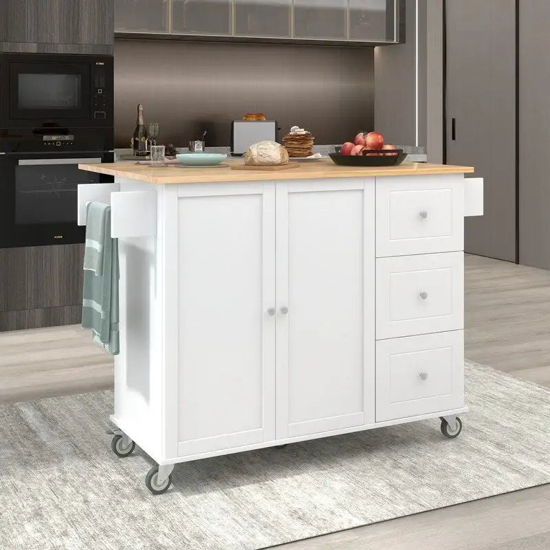 Rolling Kitchen Island with Solid Wood Top and Drop Leaf