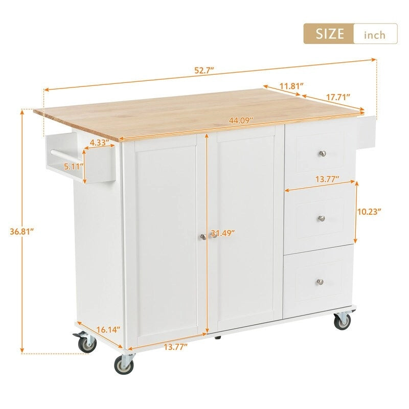 Rolling Kitchen Island with Solid Wood Top and Drop Leaf
