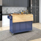 Isla de cocina con ruedas, superficie de madera maciza y ala abatible