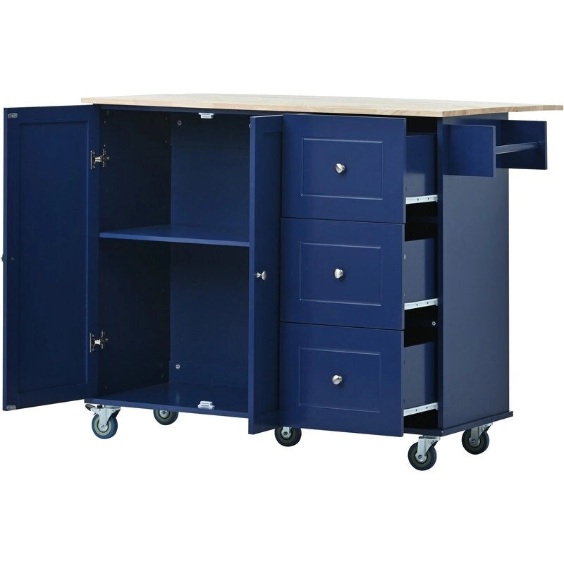 Rolling Kitchen Island with Solid Wood Top and Drop Leaf