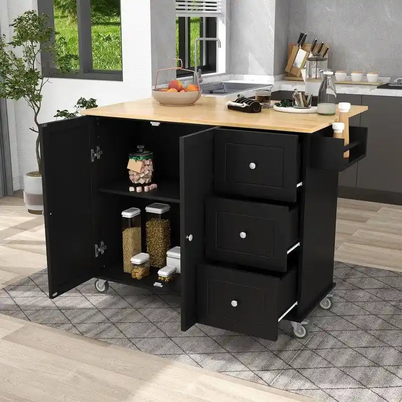 Rolling Kitchen Island with Solid Wood Top and Drop Leaf