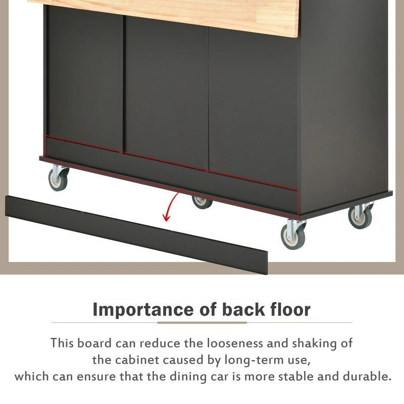 Rolling Kitchen Island with Solid Wood Top and Drop Leaf