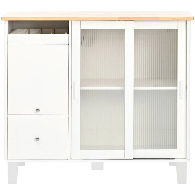 Rolling Kitchen Cart with Rubberwood Drop-Leaf Top and Storage