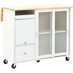 Carrito de cocina con ruedas, superficie abatible de madera de caucho y almacenamiento