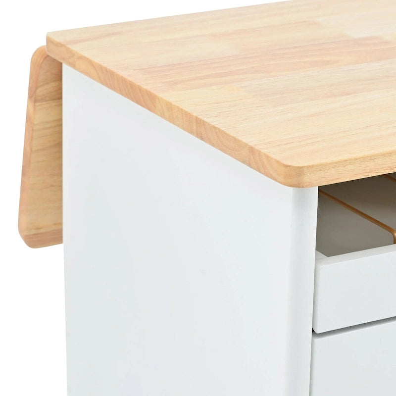 Rolling Kitchen Cart with Rubberwood Drop-Leaf Top and Storage