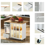 Carrito de cocina con ruedas, superficie abatible de madera de caucho y almacenamiento