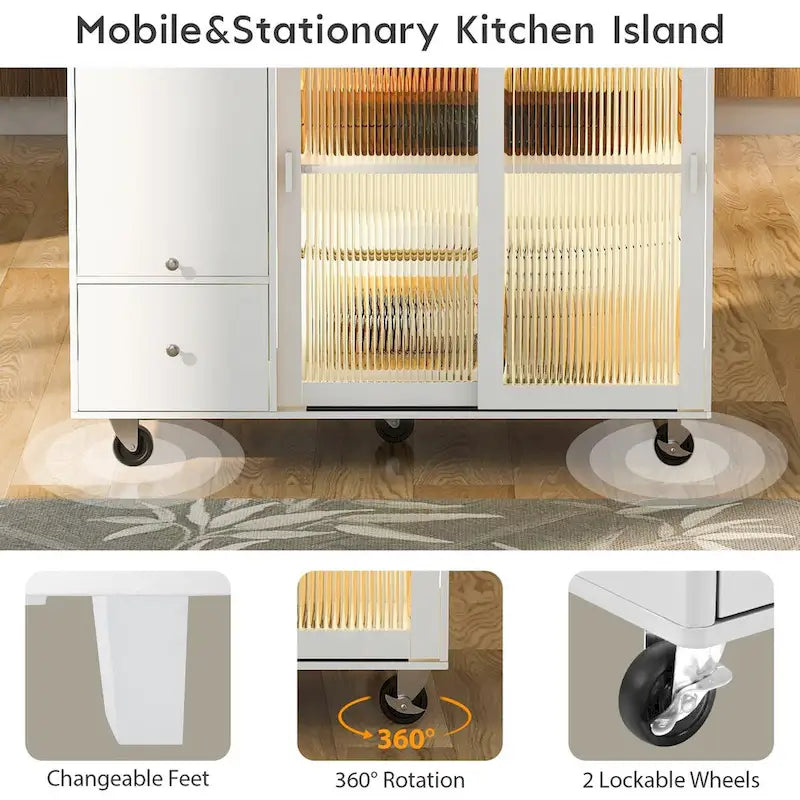 Rolling Kitchen Cart with Rubberwood Drop-Leaf Top and Storage
