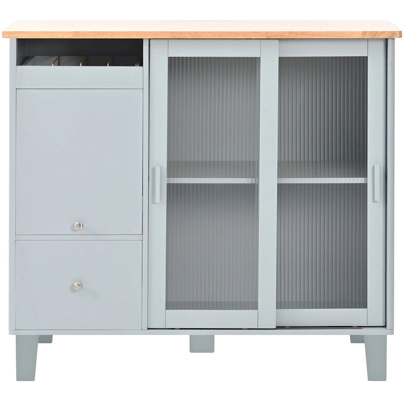 Rolling Kitchen Cart with Rubberwood Drop-Leaf Top and Storage