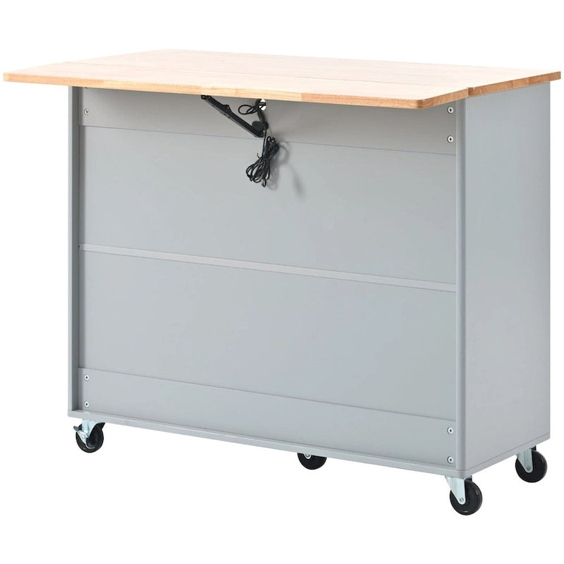 Rolling Kitchen Cart with Rubberwood Drop-Leaf Top and Storage