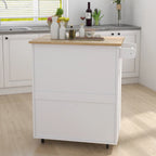 Îlot de cuisine roulant blanc avec plateau en bois et rangement