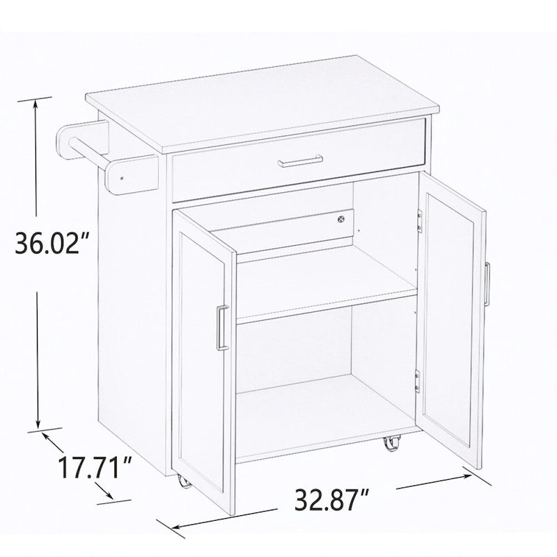 White Rolling Kitchen Island with Wood Top and Storage