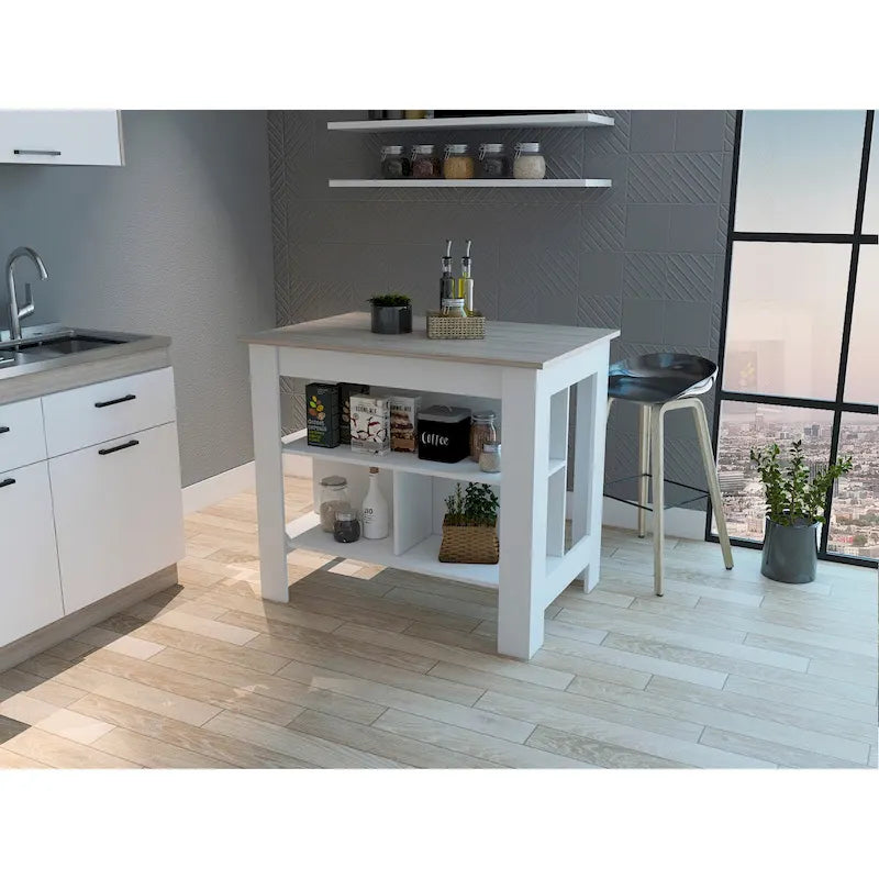 3-Shelf Kitchen Island in Dark Brown