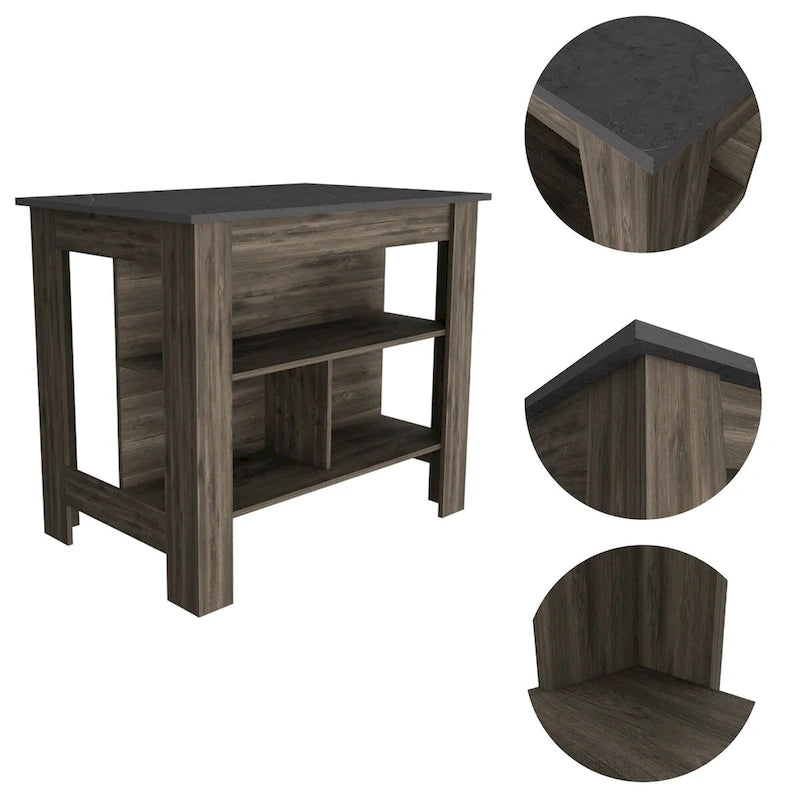3-Shelf Kitchen Island in Dark Brown
