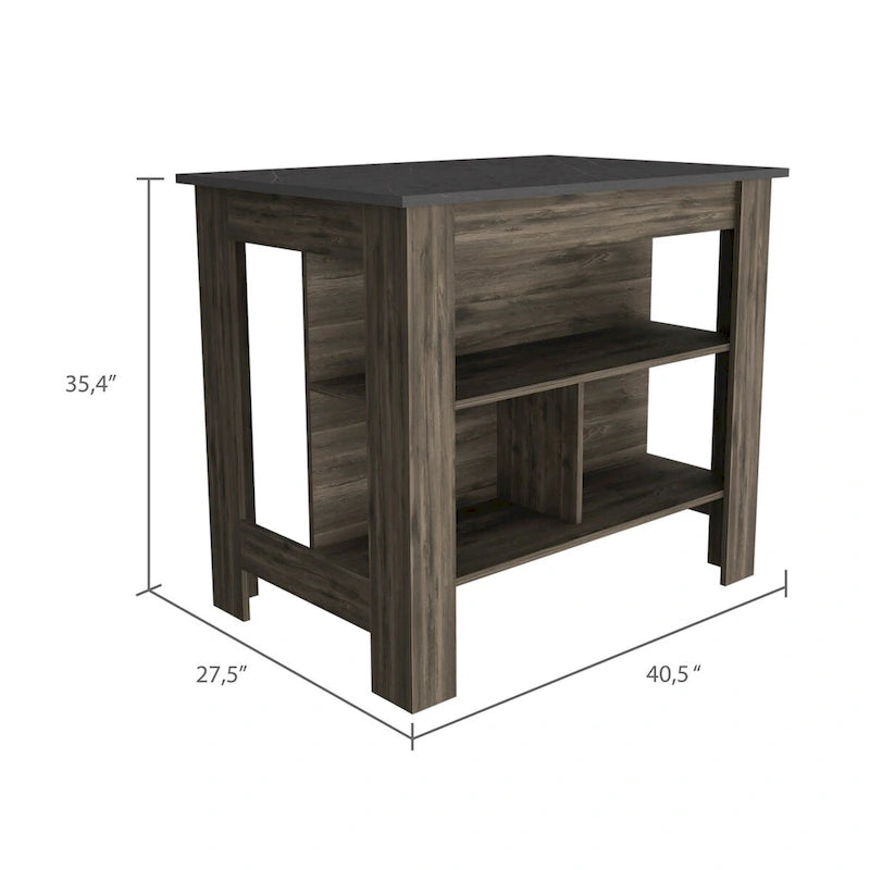 3-Shelf Kitchen Island in Dark Brown