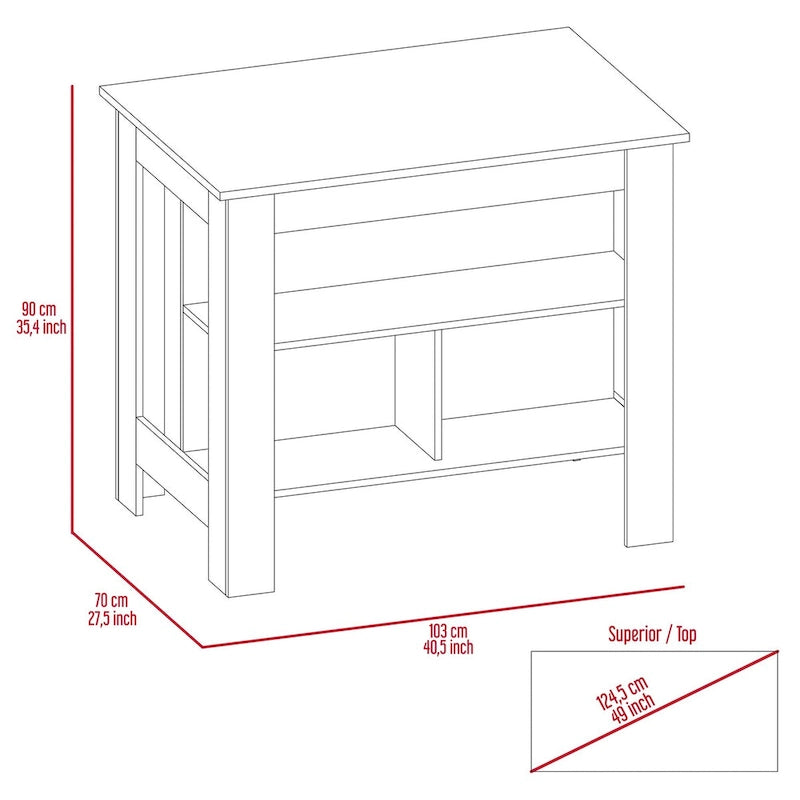 3-Shelf Kitchen Island in Dark Brown