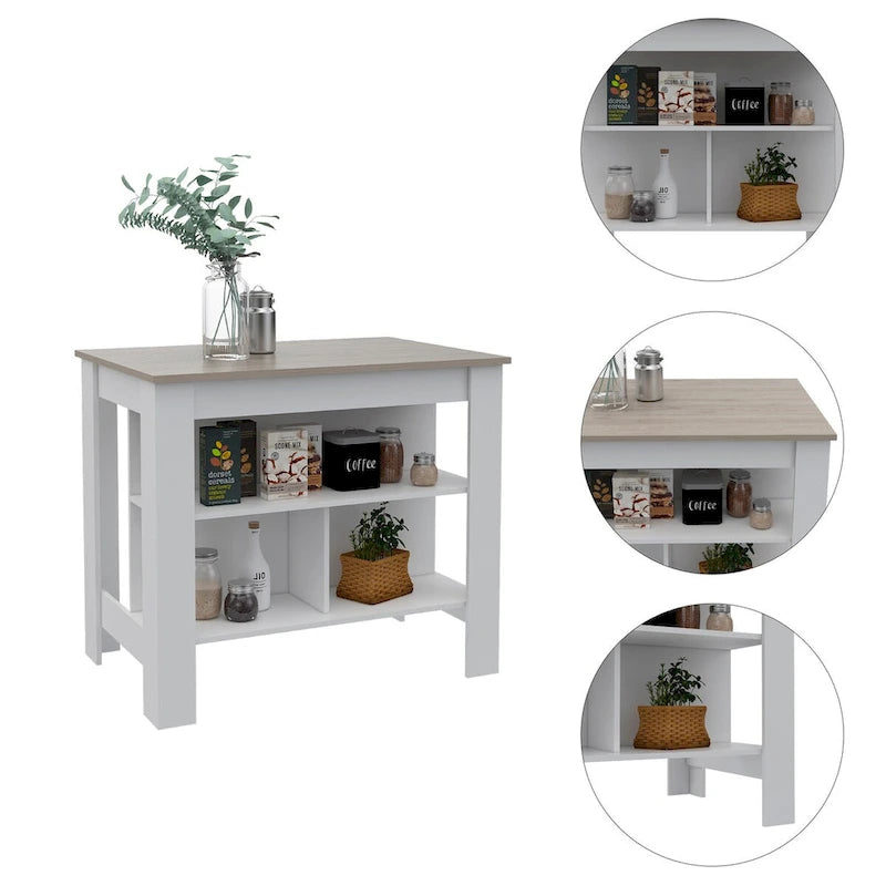 3-Shelf Kitchen Island in Dark Brown