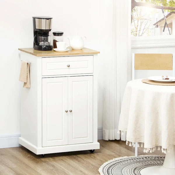 Isla de cocina compacta con ruedas, cajón y estante ajustable