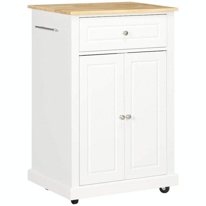 Compact Rolling Kitchen Island with Drawer and Adjustable Shelf