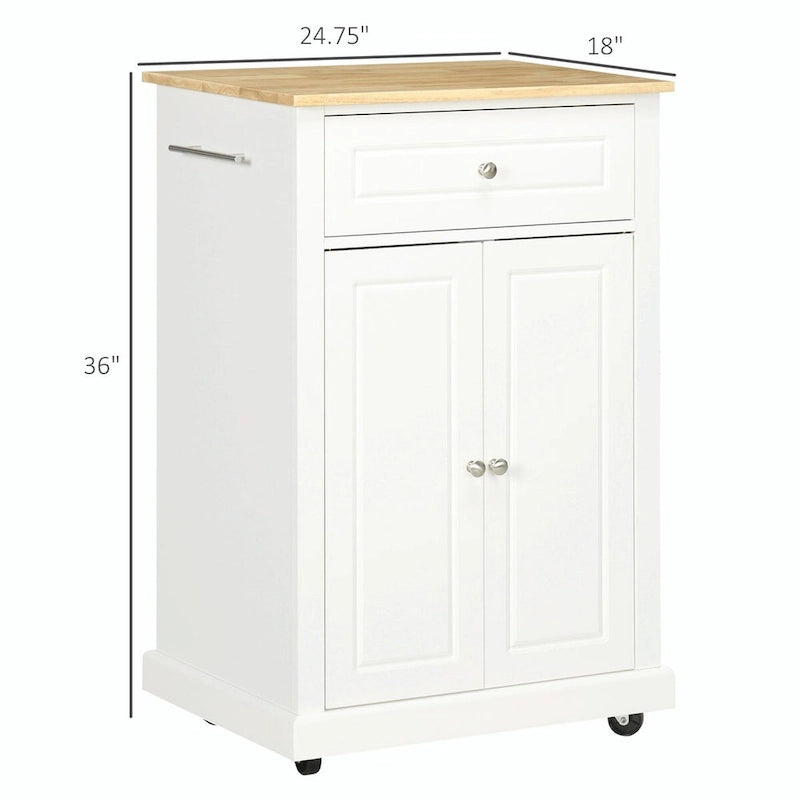 Compact Rolling Kitchen Island with Drawer and Adjustable Shelf