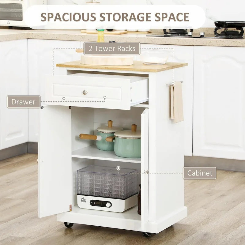 Compact Rolling Kitchen Island with Drawer and Adjustable Shelf