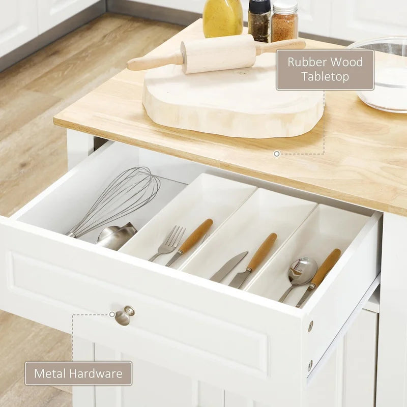 Compact Rolling Kitchen Island with Drawer and Adjustable Shelf