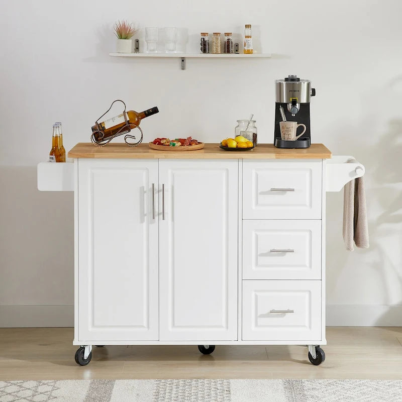 Rolling Kitchen Island with Drop-Leaf Countertop