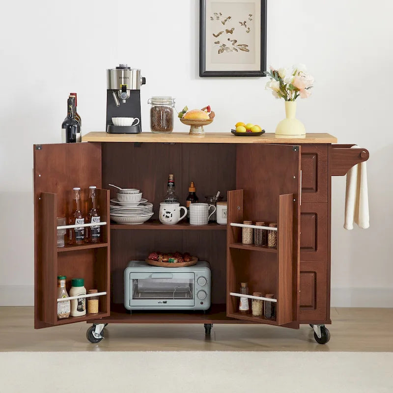 Rolling Kitchen Island with Drop-Leaf Countertop