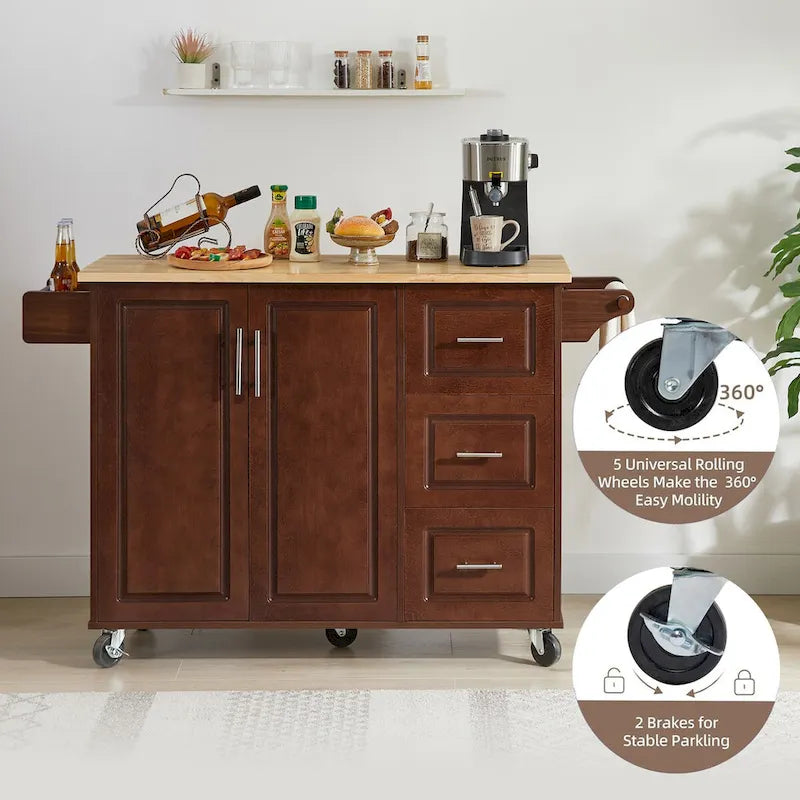 Rolling Kitchen Island with Drop-Leaf Countertop