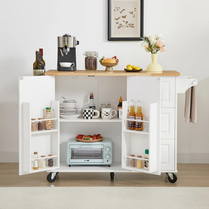 Rolling Kitchen Island with Drop-Leaf Countertop