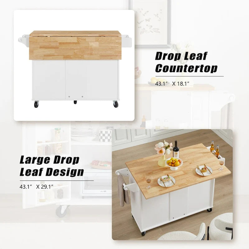 Rolling Kitchen Island with Drop-Leaf Countertop