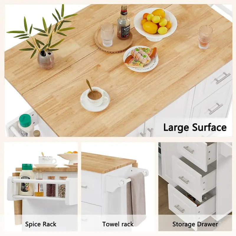 Rolling Kitchen Island with Drop-Leaf Countertop